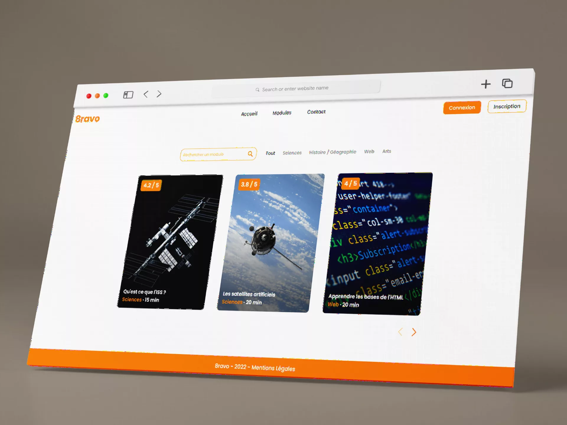Aperçu du projet 8ravo Éducationmockup écran site 8ravo